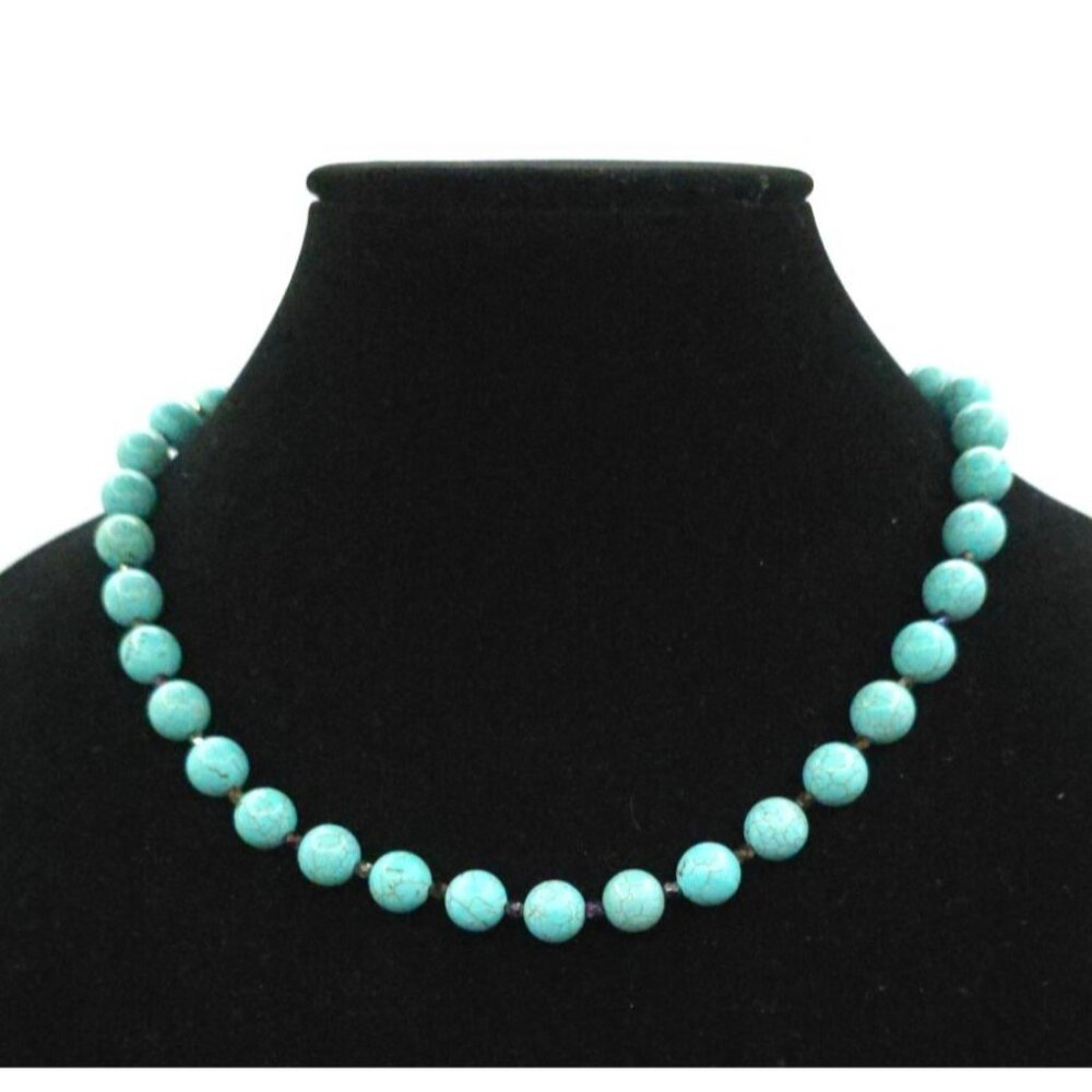 Turquoise Howlite Beaded Necklace With Silver Toggle Clasp Designer Gemstone